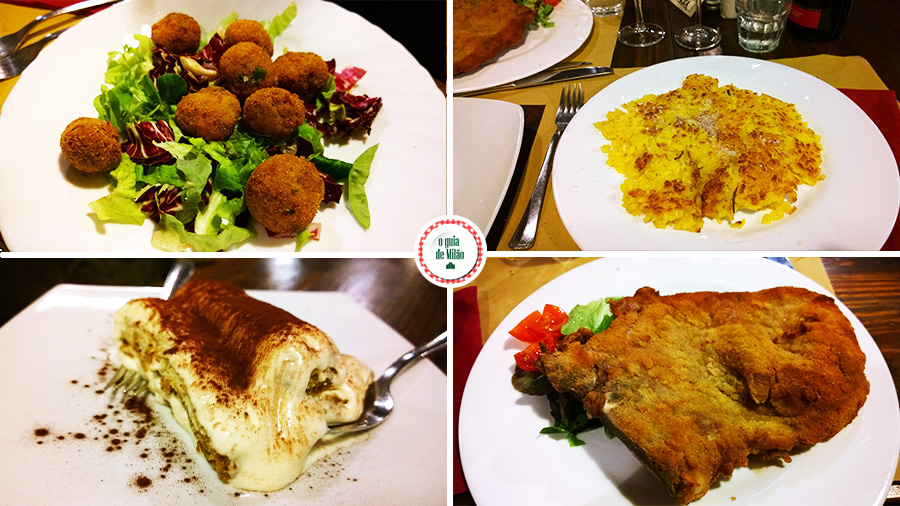 Onde comer barato em Milão Cotoletta alla milanese Arroz com açafrão Tiramisu 